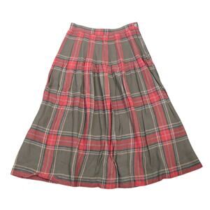 Vintage 80s Significance brown and red plaid a-line midi skirt 27"